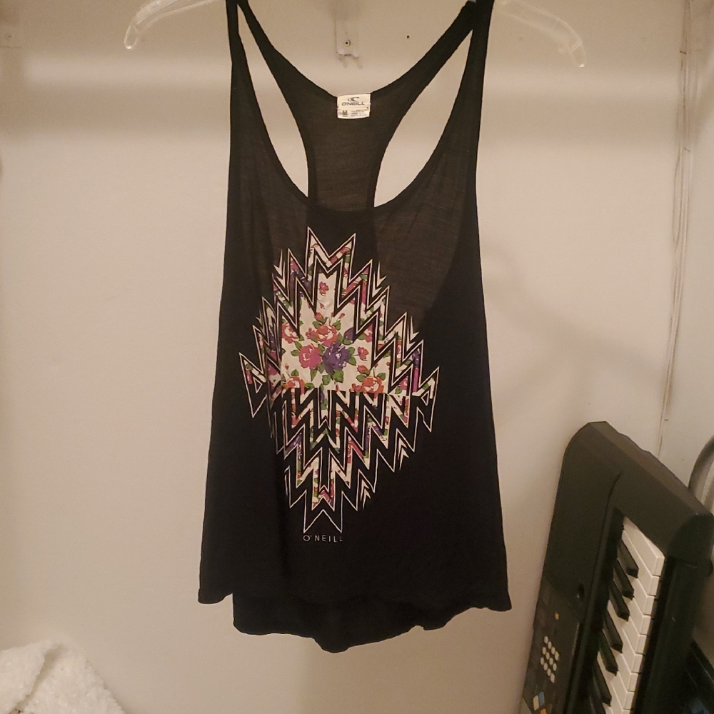 O'Neill Black Tank Top with Geometric Floral Design